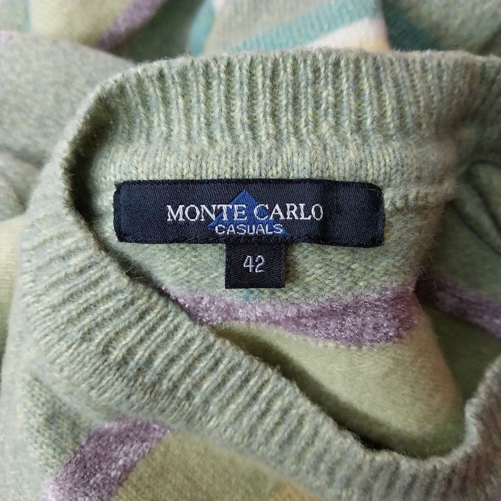 Monte Carlo Mens Striped Sweater Size 42 Green Wool Blend Casual Preppy - Picture 3 of 10